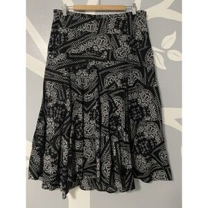 Lauren Ralph Lauren Skirt Women Sz 12 Black White  Cotton Pleated A Line Floral